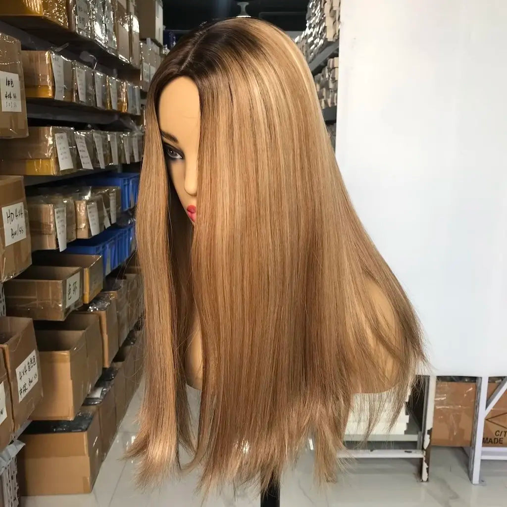 Top Quality 22 Inches Jewish Wig in Stock Highlights Blonde Color Cuticle Aligned Silk Base Jewish Wigs