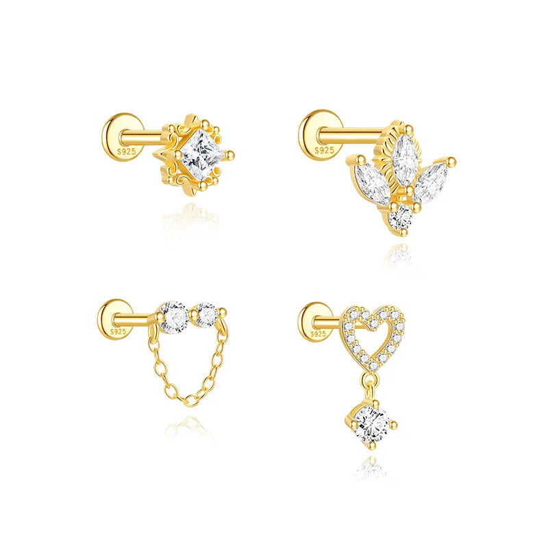 Vintage Textured Zircon 925 Silver Heart Tassel Daily Piercing Earring
