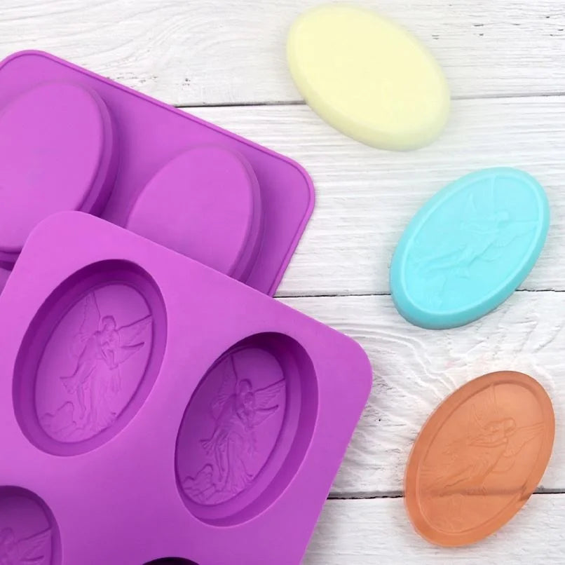 364 4 Hole Ellipse Shape Angel Design Silicone Cake Mold Soap Making Mold Silicone Candle Molds