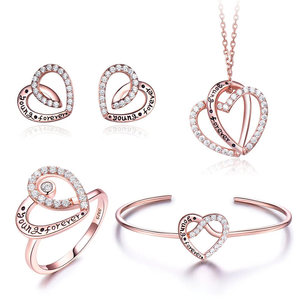 100% Genuine 925 Sterling Silver Jewelry Set for Women Trendy Mother's Day Gift Heart Letter Fine Luxury Sliver Jewelry Set