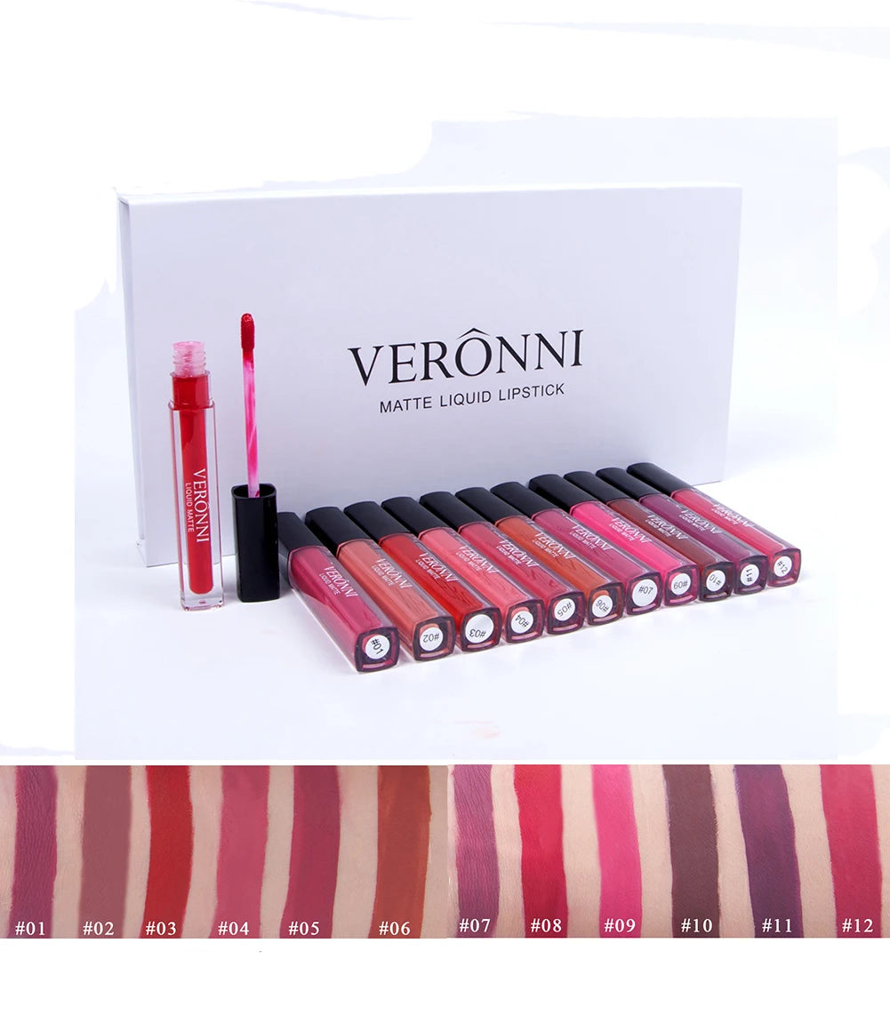 Long-lasting 12pcs/set Waterproof Matte Lipstick Liquid Lipstick Mate Lip Gloss Lip Kit