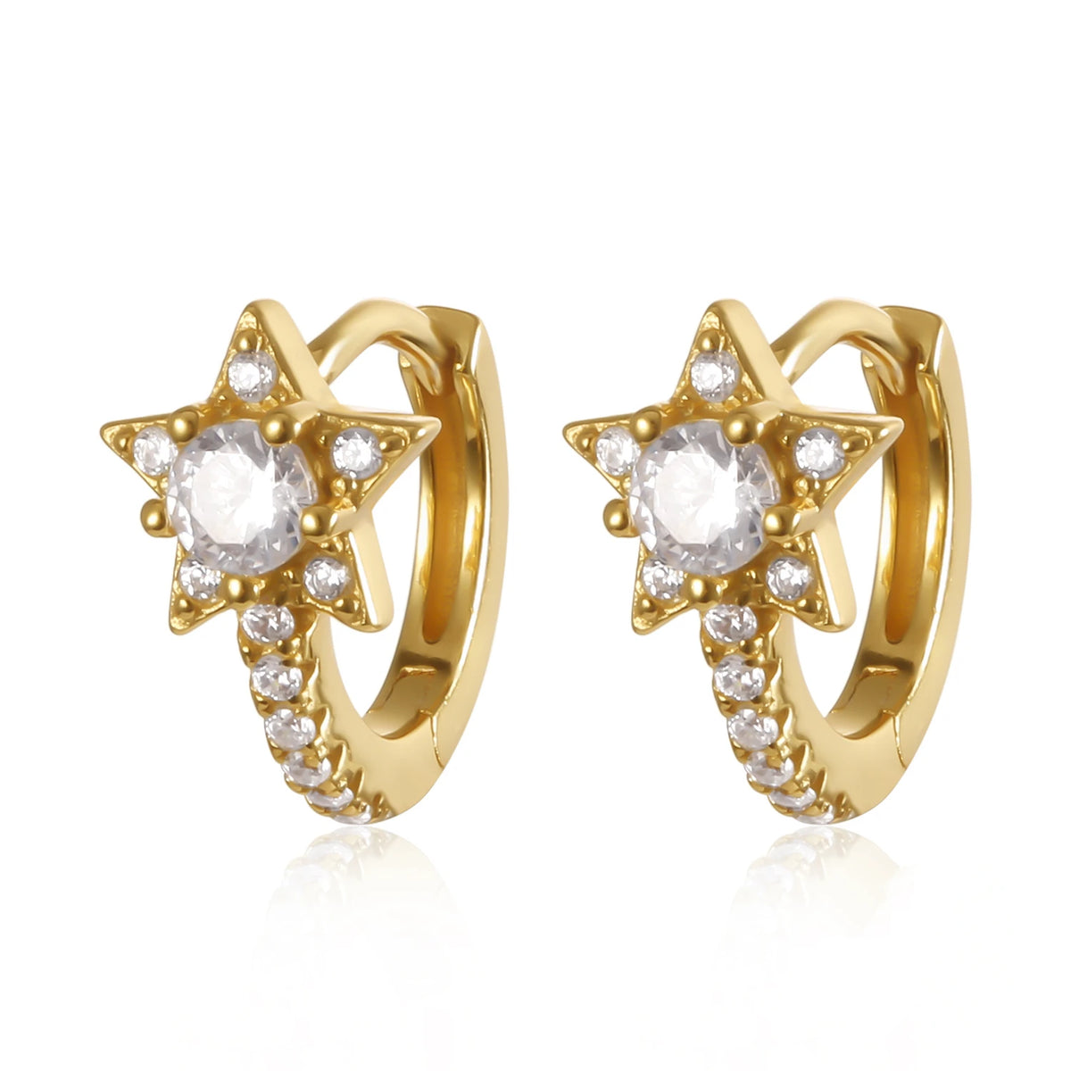 Fashion Earrings Jewelry 925 Sterling Silver Star Hoop Earrings with Cz Diamond Gold Plated Hoop Huggie Earrings for Women MegaBDM