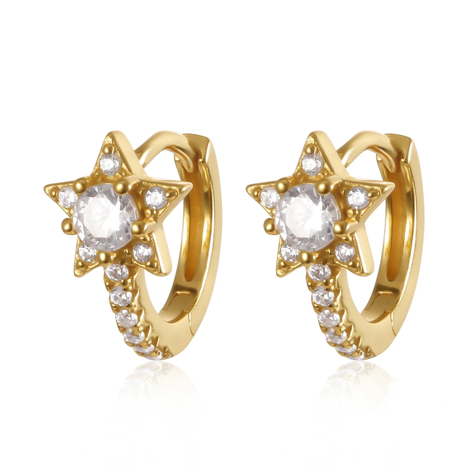 Fashion Earrings Jewelry 925 Sterling Silver Star Hoop Earrings with Cz Diamond Gold Plated Hoop Huggie Earrings for Women