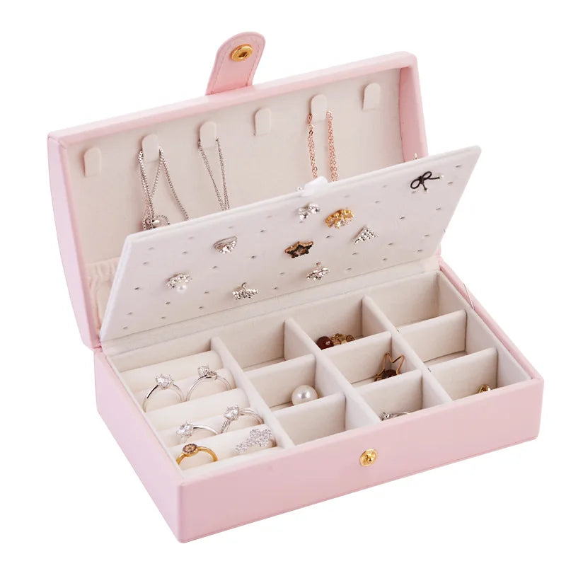 Portable PU Leather Jewelry Case with Custom Logo Travel Organizer and Plush Cardboard for Storage Gift Packing