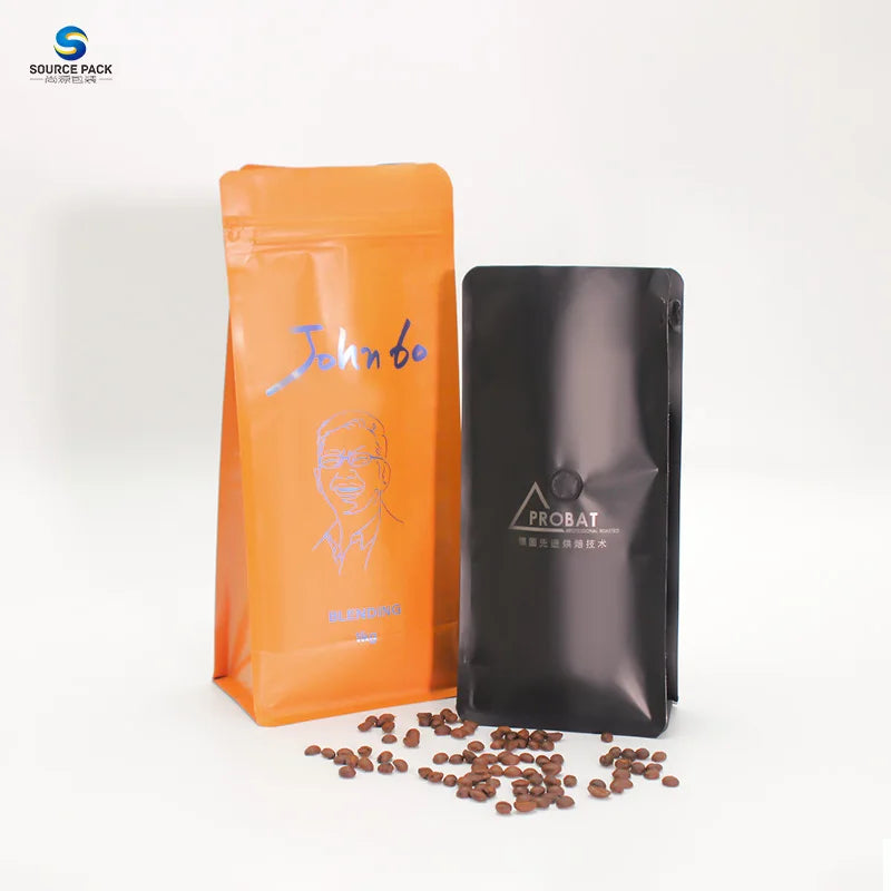 Resealable Cafe 250G 12Oz 5Lb Custom Printed Logo Plastic 12 oz Flat Bottom Coffee Bags Packaging With Valve and Zipper