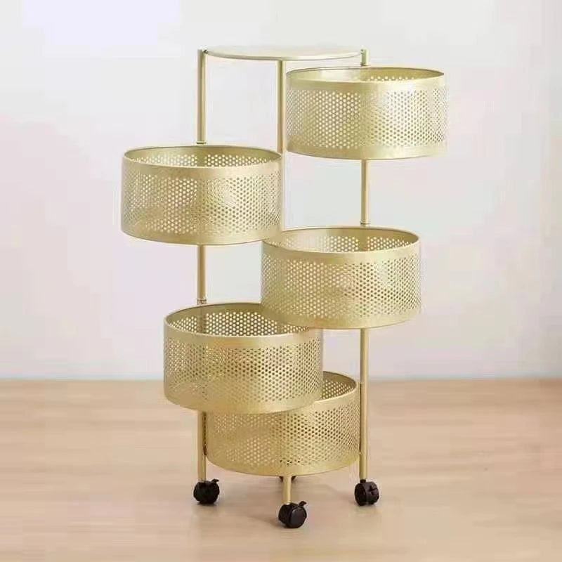 Kitchen Circular Rotation Multilayer Foldable Multifunction Metal Storage Rack with Lacquer Finish for Tools & Food