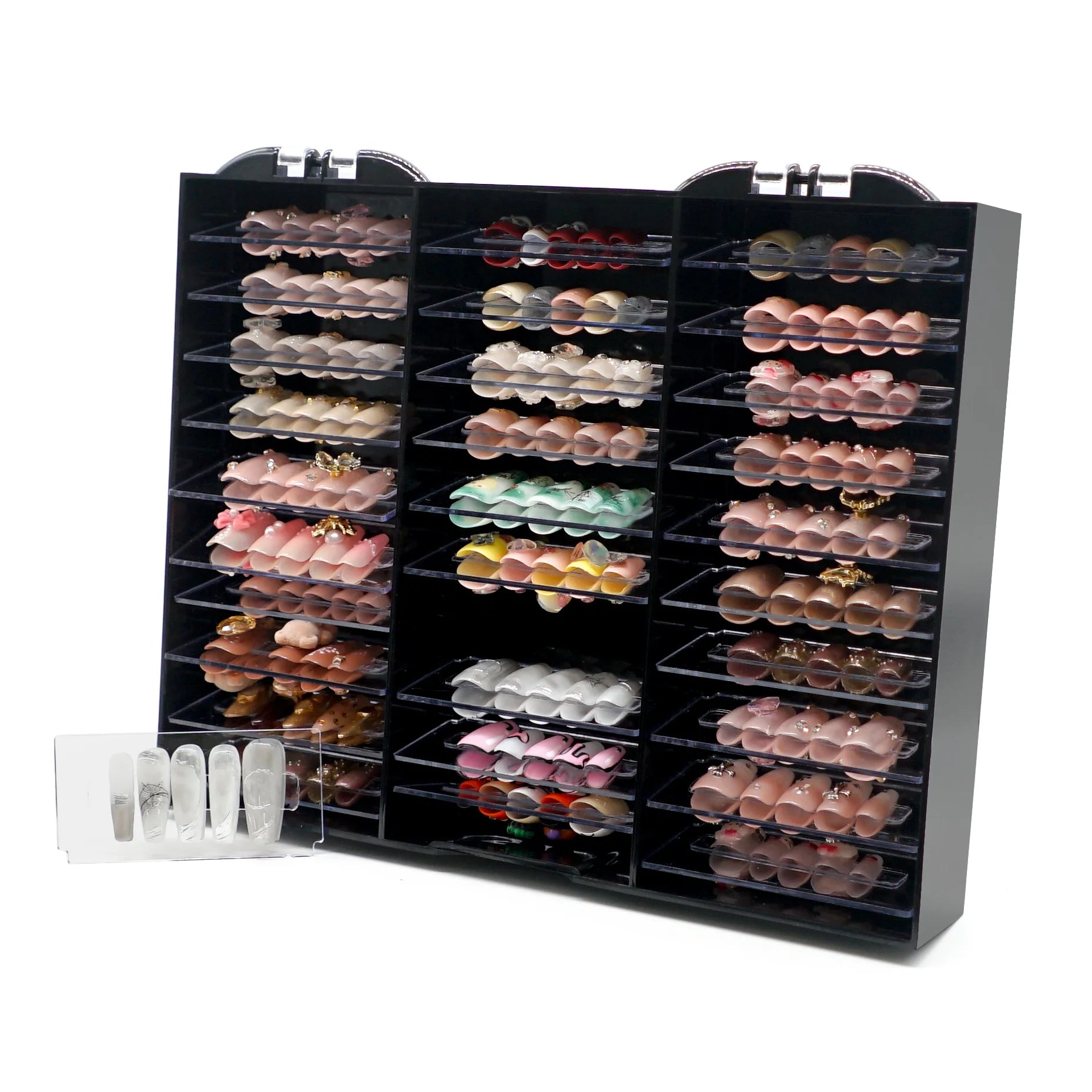 Large Capacity Nail Armor Style Transparent Storage Box Dust-Proof Plastic Exhibition for Nail Supplies