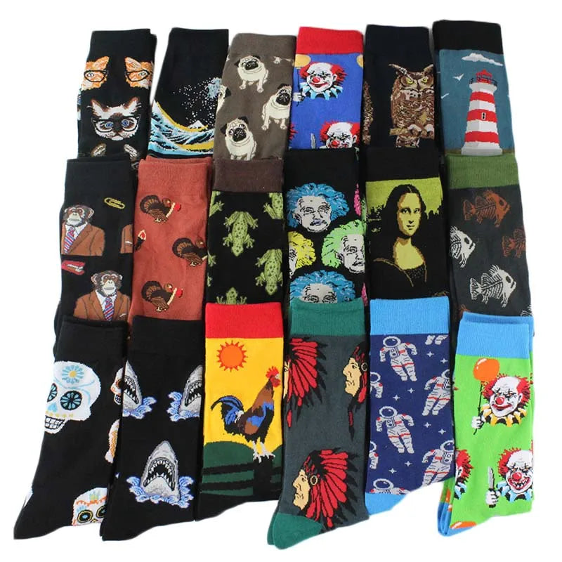 JINGZHOU New Design Colorful Patterns Animals Chicken Whale Dog Plants Fruit Fashion Crew Cotton Cute Socks Women