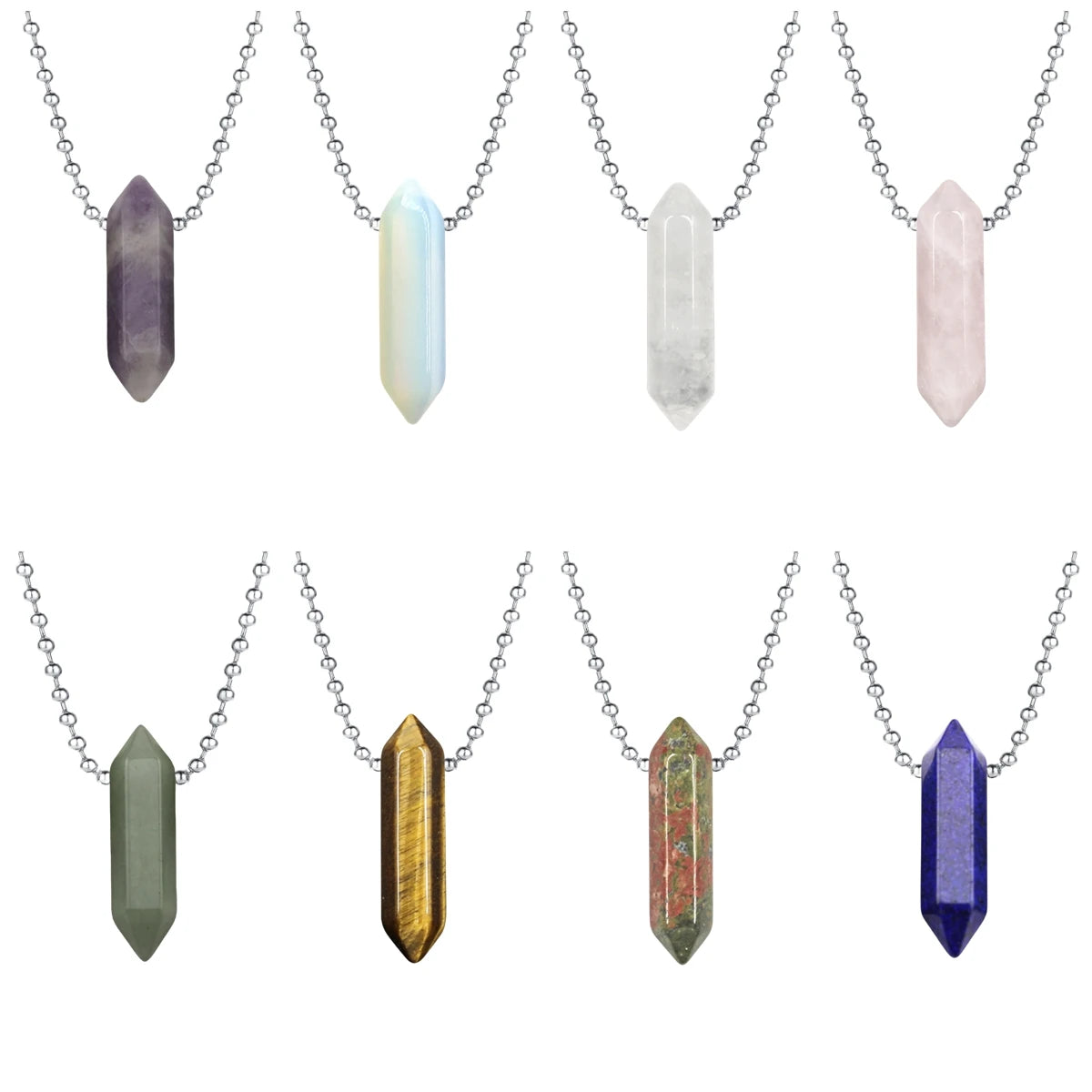 Minimalist Style Natural Gem Double Pointed Hexagonal Column Pendant Necklace Chakra Crystal Protector Gem