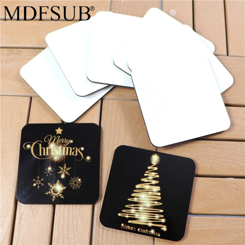 MDFSUB Stock 4mm Thick Eco-Friendly Wooden Sublimation Coasters 100mm Square White Blank for Bars