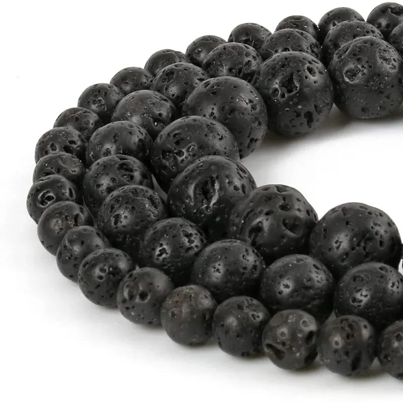 Wholesale Bulk Sale Healing Chakra Stone Jewelry Beads Round Loose Grade a Natural Black Volcanic Lava Beads for Bracelet Making