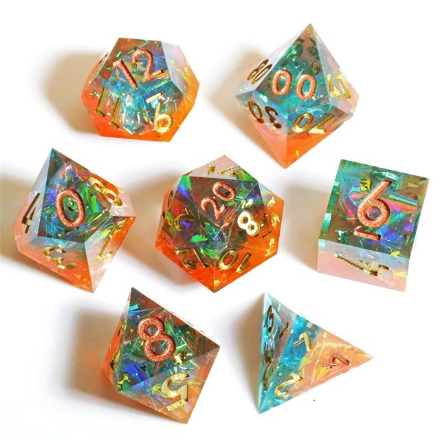 MINI PLANET Custom Handmade Resin Dragon and Dungeon DND RPG Dice Set 7pcs Polyhedral Board Game Dice with Sharp Edges
