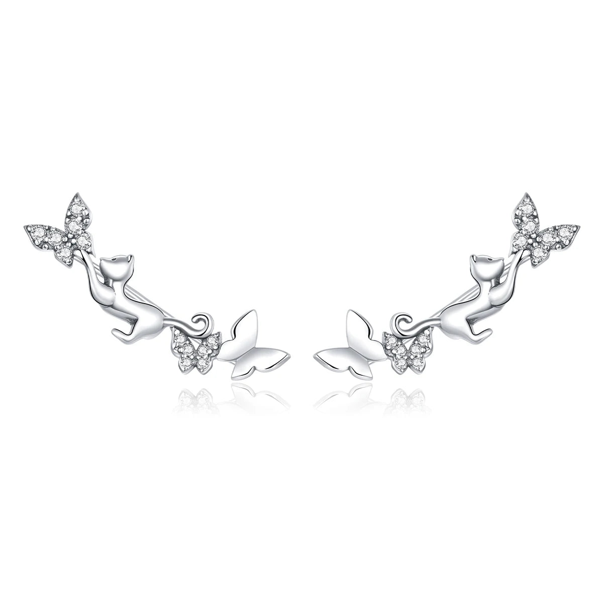 2025 Brinco Fine Jewelry 925 Sterling Silver Cat & Butterflies Stud Earrings for Women Statement Bijoux for Anniversary SCE961