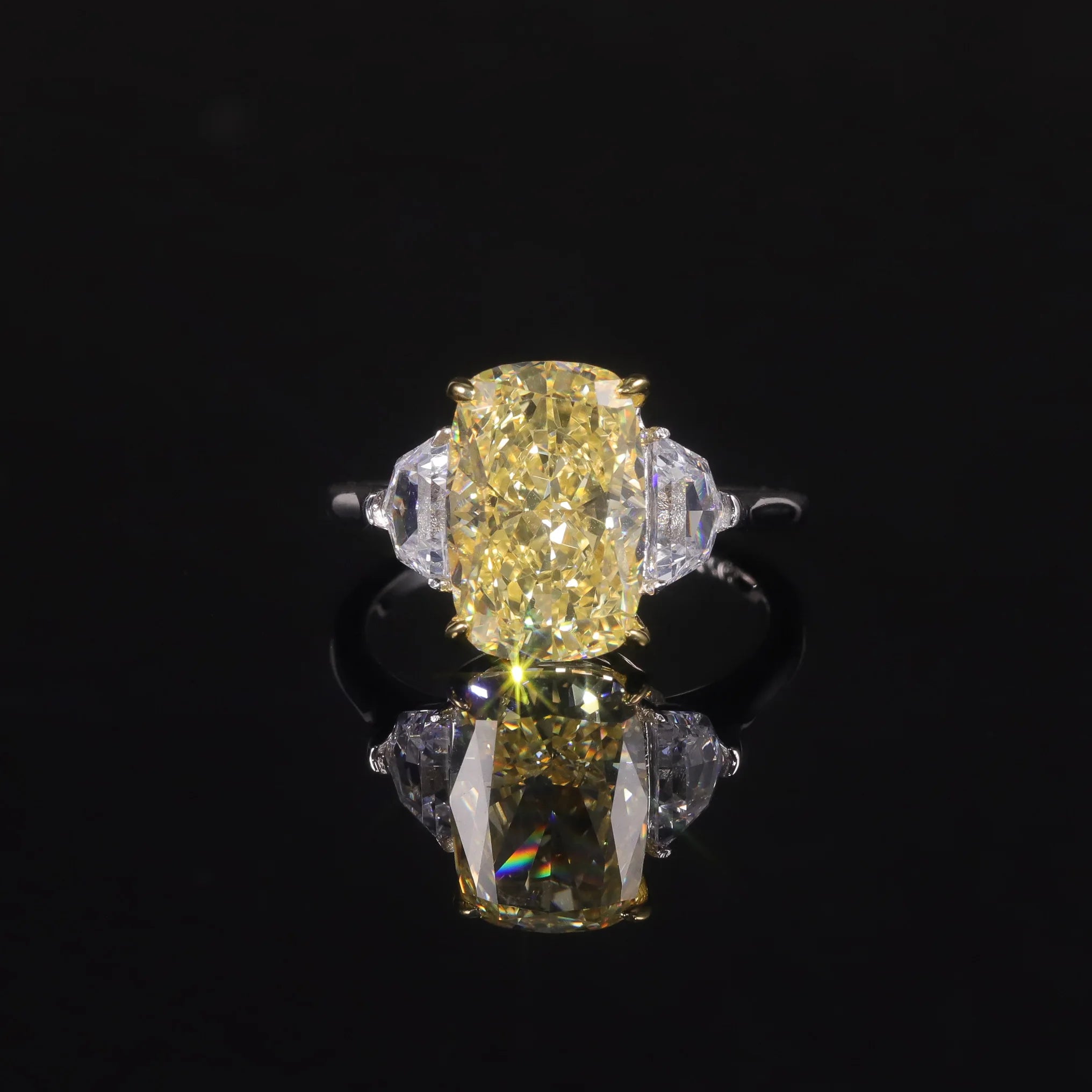 AR512 Abiding 925 Sterling Silver Engagement Rings Crushed Ice Fancy Lemon Yellow Diamond Big Engaged Ring Three Stone Ring