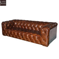 Customized Aviation Three Seat Chesterfield Sofa Aluminium Back Tufted Brown Leather Fully ButtonsLoft Hotel Apartment