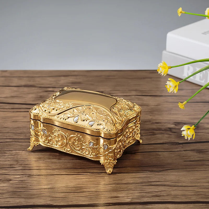 Vintage Exquisite Jewelry Box Metal High-grade Gem Flower Wedding Gift Box for Guest Jewelry Gift Box Jewelry Case