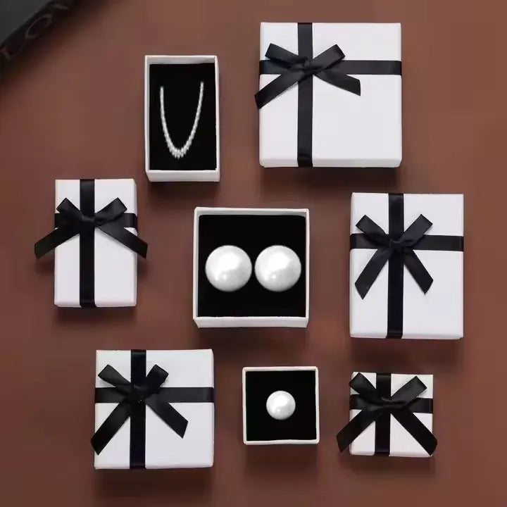 Luxury 5 Sizes Black Bowknot Earrings Gift Box Jewellery With Customer logo Birthday Gift Box for Women