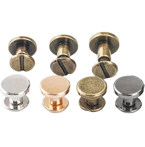 Brass Flat Slotted Head Double Cap Rivet Chicago Binding Screws Leather Belt Rivet