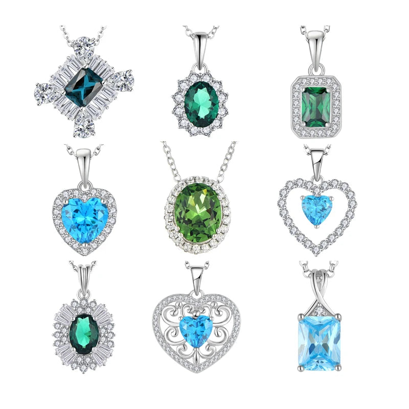 Women Fashion Custom Charming Emerald Gemstone Diamonds Zircon 925 Sterling  Silver Jewelry Birthstone Chains Necklace
