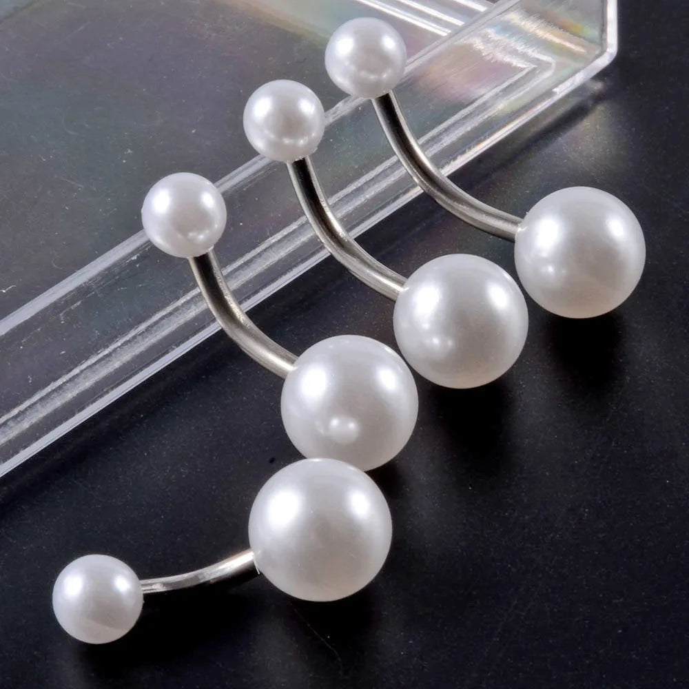Mix Size 30pcs Stainless Steel Pearl Belly Button Rings 14G Navel Piercings Body Jewelry for Wedding Gift