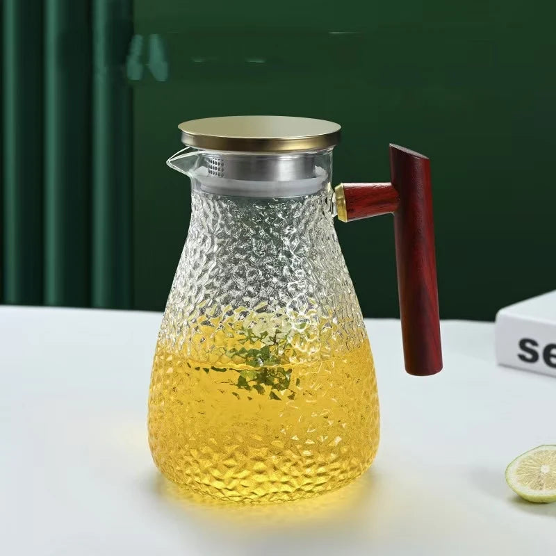 Glass Pitcher Water Carafe or Jar with Handle and 304 Stainless Steel Metal Lid for Kitchen and Table