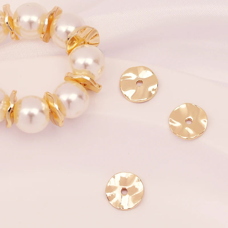 250Pcs/Bag Bright Gold Jewelry Spacers 14K & 18K Gold Plated Brass Necklace & Bracelet Beads Water Ripple Shaped