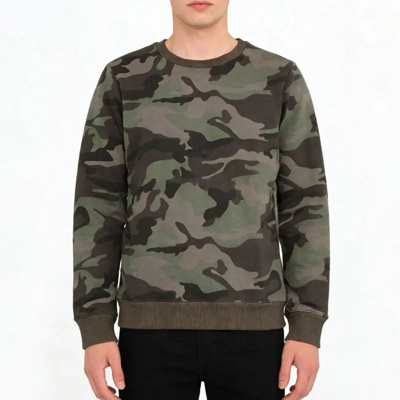 Custom Fleece Lined Camo Jersey Crew Neck Pull Over Camouflage Sweatshirt for Winter