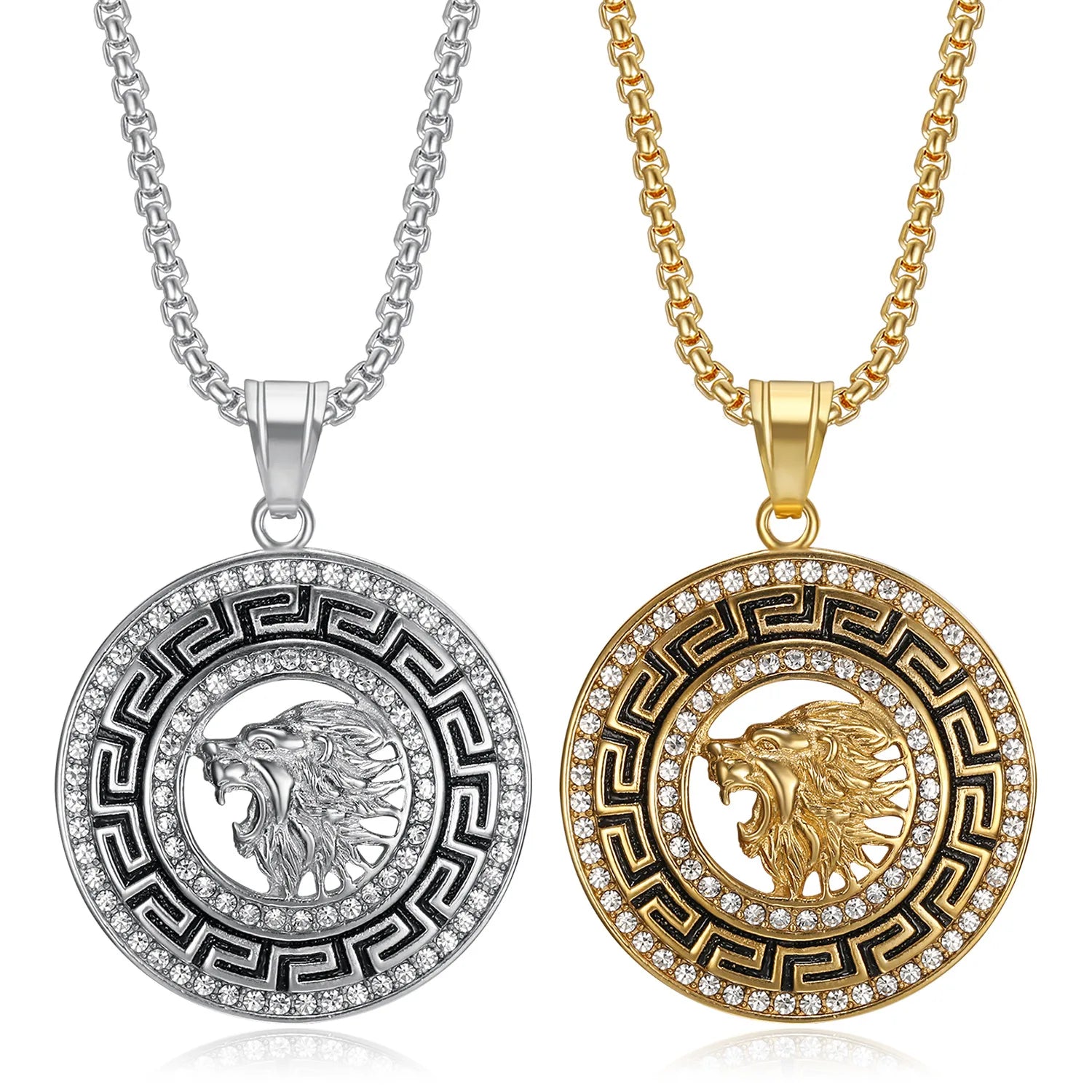 Trendy Hip Hop Crystal Animal Jewelry Wholesale Stainless Steel 18K Gold Plated Lion Pendant Necklace for Anniversary Party Gift