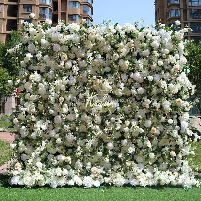 A-FW007 Wholesale Wedding Artificial Flower Wall Panel 3d Flower Wall Backdrop 8ft X 8ft Roll up Silk Rose Flower Wall