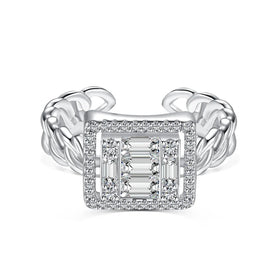 Dylam Striking Fine Fashionable Jewelry Solid Sterling Silver Rhodium Plated Wide Baguette 5A Cubic Zirconia Open Rings