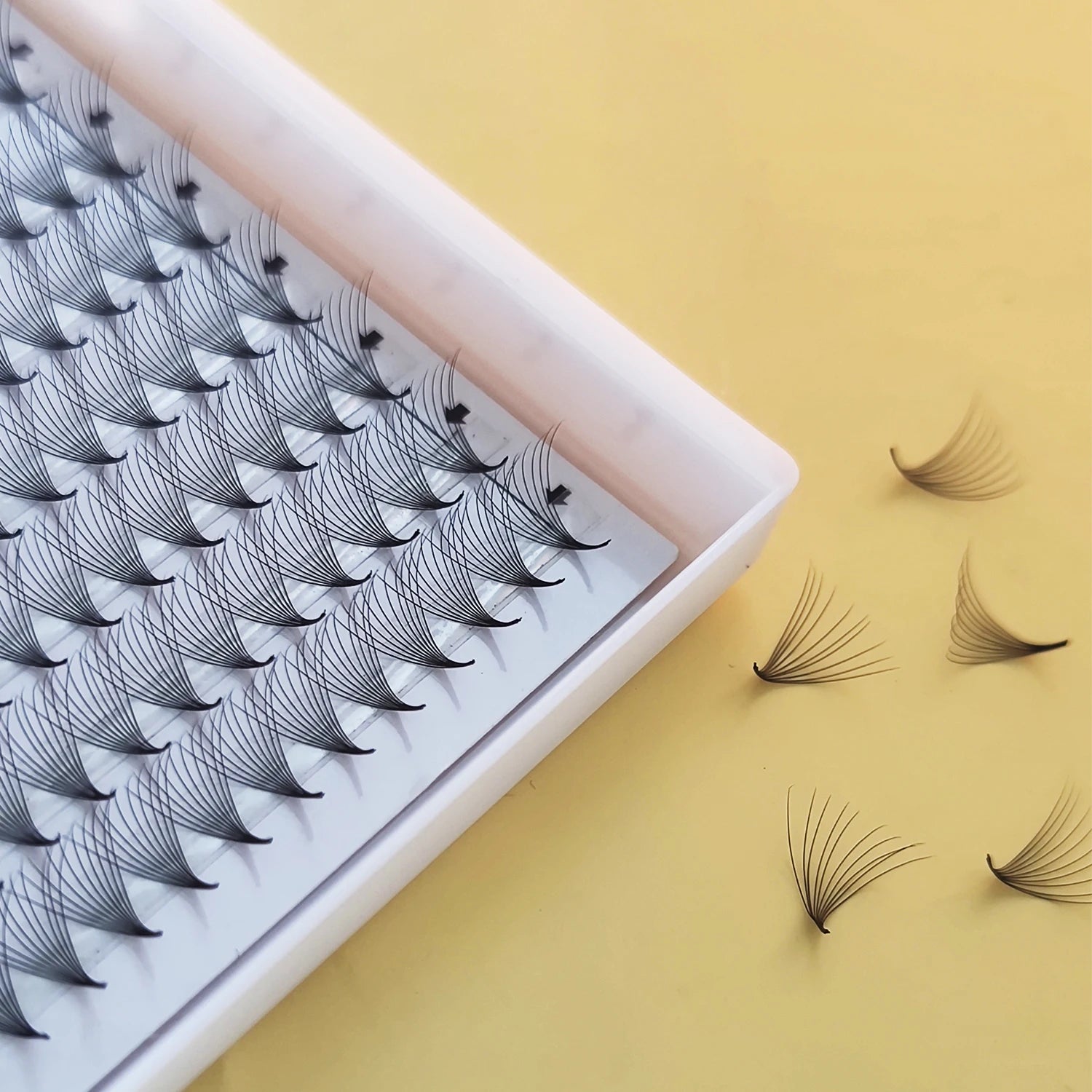 False Eyelashes with Pointy Base Fiber Material  Lash Extensions Wholesale  Eyelash Fans Large Tray  Soft Pro Made Fans Eyelash