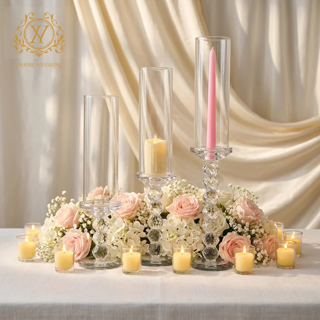 Small Single Head Candlestick Clear Glass Crystal Candle Holder for Ceremonies Wedding Decor