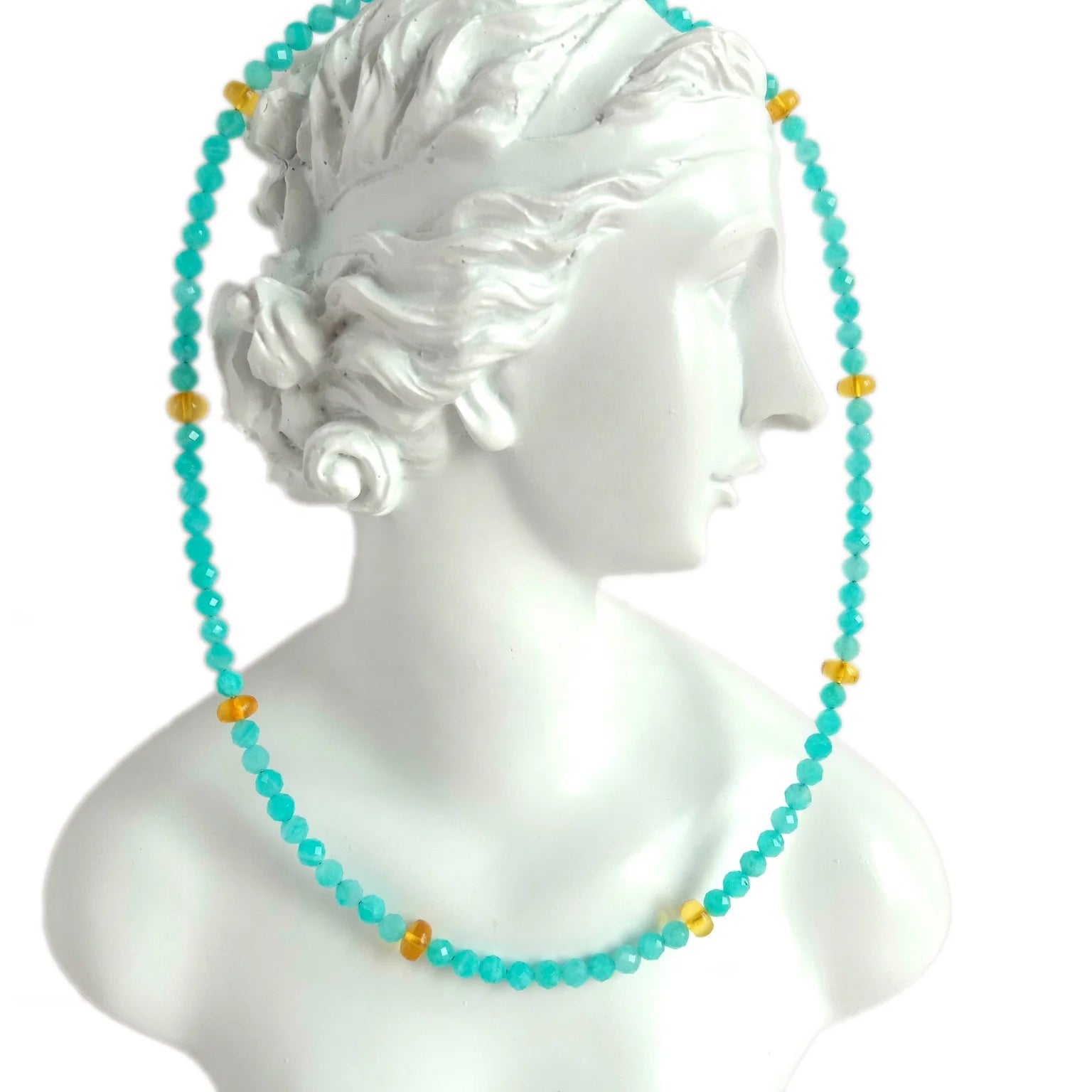 Natural Gemstone Handmade Amber and Amazonite necklace