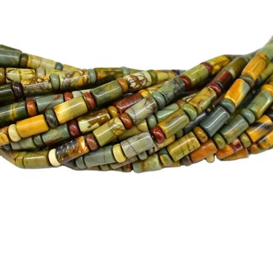 Natural Smooth Gemstone   Red Cherry Creek Jasper Picasso Rondelle+Cylinder Shape Loose Stone Beads Jewelry Making