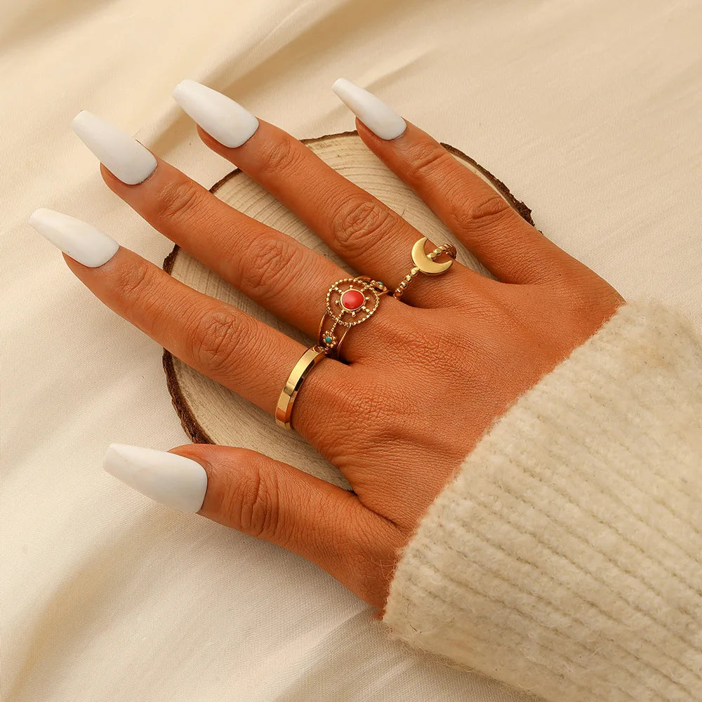 Beimai OEM Ring Wholesale Oil-drop Star Moon Titanium Steel Open Ring Three-piece Set