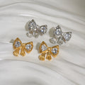 2024 Dazan New HOT 18k Gold Plated Hypoallergenic Stainless Steel Cute Korean Love Bow Clear Zircon Earrings Young Jewelry