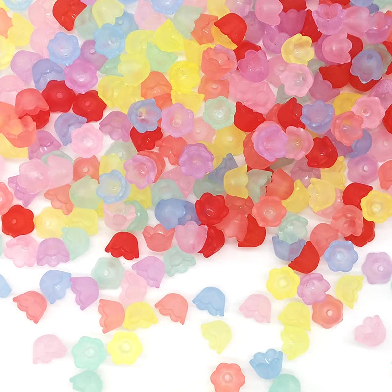 100pcs Mixed Acrylic Flower Beads Caps Frosted Floral Spacer Loose Beads for Jewelry Making