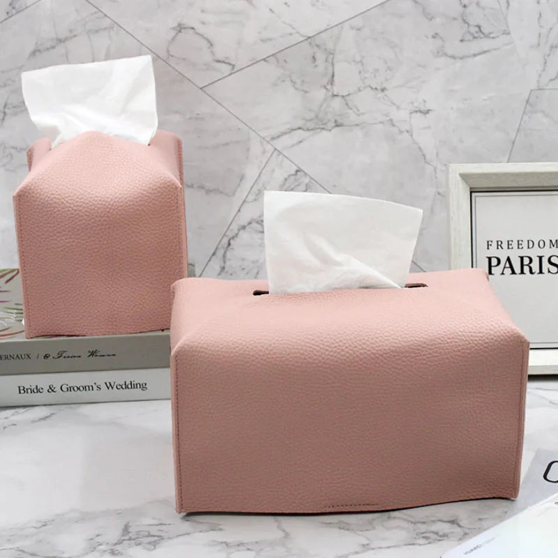 Modern Tissue Box PU Leather Square Tissue Box Holder Decorative Tissue Case Organizer for Home Bathroom Desktop