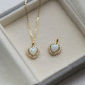 Trendy 14K Gold Plated Opal 925 Sterling Silver Heart Pendant Necklace