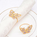 Custom Color Luxury Napkin Rings Holder Rhinestone Butterfly Design Metal Crystal Wedding Party Table Decoration