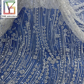 French White Bridal Beaded Sequins Embroidery Lace Wedding Dress Tulle Beads Lace Fabric