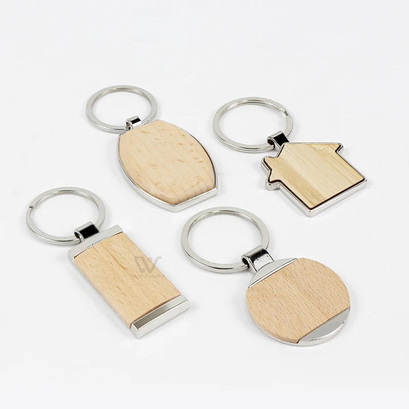 2026 New Arrival Fashionable Metal Key Ring Charms Blank Rosewood Keychain