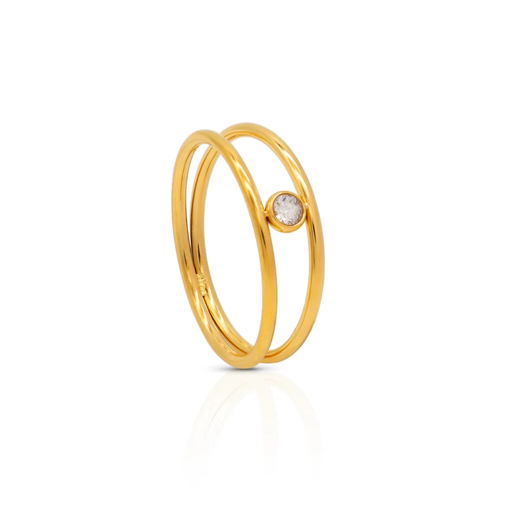 Chris April in Stock PVD Gold Plated 316L Stainless Steel Double Layers Zirconia Satellite Bubble Chains Ring for Women