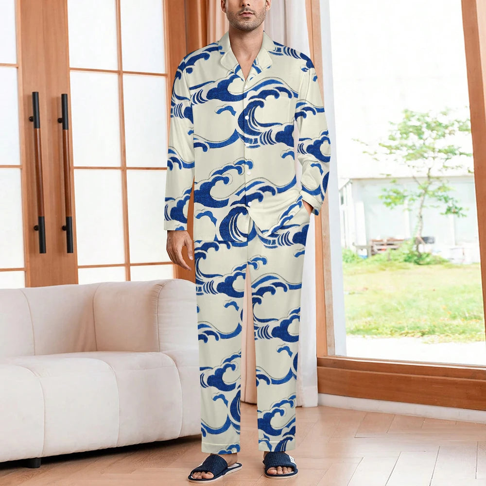Custom Printing Men's Cuban Collar Pajama Set High Quality Sleepwear Pyjamas for Men Man Pajama Set