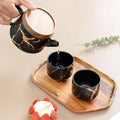 Hot Sale Luxury Modern 4-Piece Tea Cups and Large Ceramic Tea Pot Set with Wooden Tray Marble Tea Service