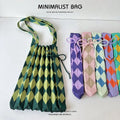 Knitted Pleat Bag Large Diamond Plaid Cross Shoulder Bag for Women's Travel Travel Organ Bag