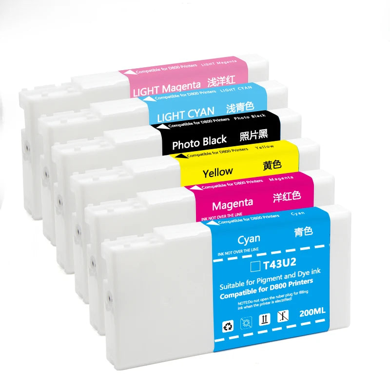 Ocbestjet 6 Colors T43U1 - T43U6 Compatible Ink Cartridge With Dye Ink for Epson Surelab SL- D800 Printer