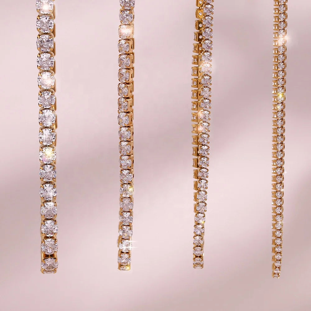 Dreamshow 2mm Non Tarnish Shining Zircon Chain Choker Necklace 18k Gold Plated Stainless Steel Matching Bracelet