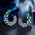Unique Geometric Design Light Green Cubic Zirconia Crystal Big Half Round Leaf Flower Pearl Drop Earrings for Women