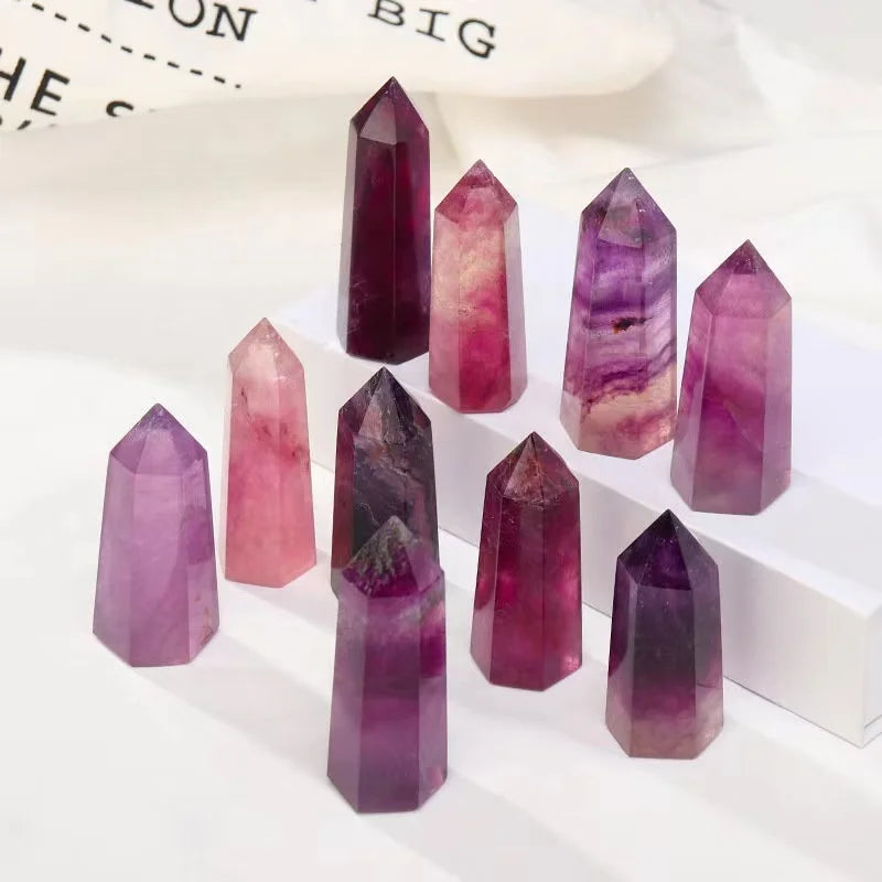 Crystals Healing Stones Purple Fluorite Quartz Points Spiritual Wands Feng Shui Tower for Meditation